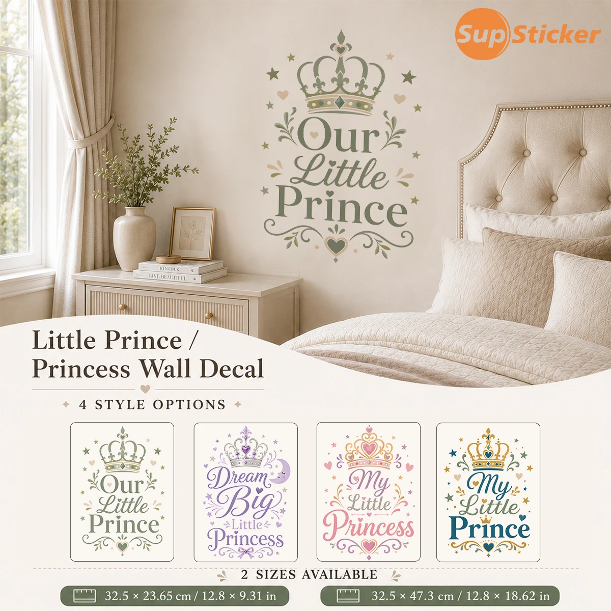 Vintage Crown Heart Letter Pattern Wall Decal,PVC,Self-Adhesive,Removable,DIY,No Residue,For Wall,Cabinet,Entryway Background De