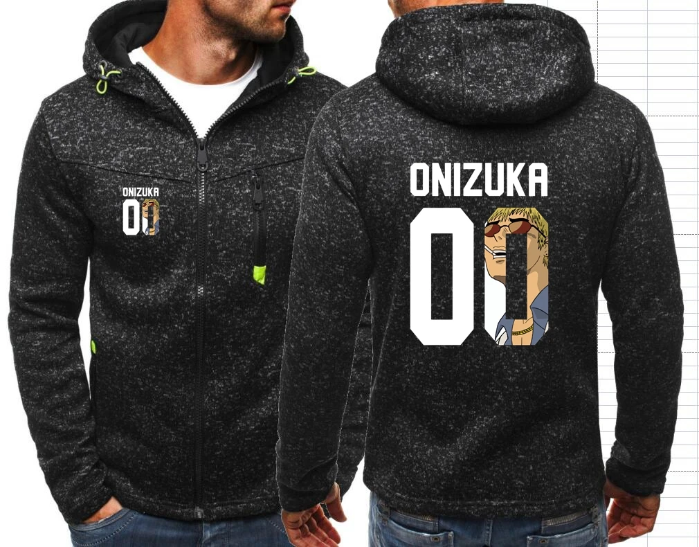 Hoodies esportivos com zíper casual masculino, incrível menino grande professor Onizuka GTO 00, moletom maré jacquard, jaqueta de lã, moletons outono