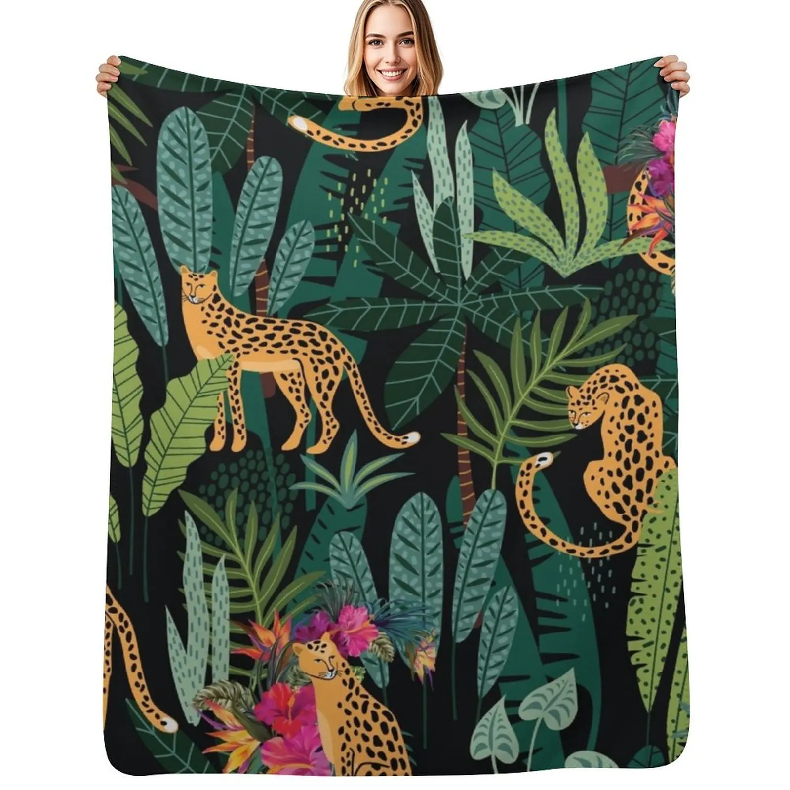 

Tropical Cheetah Print Throw Blanket Sofa Loose Plush funny gift Blankets