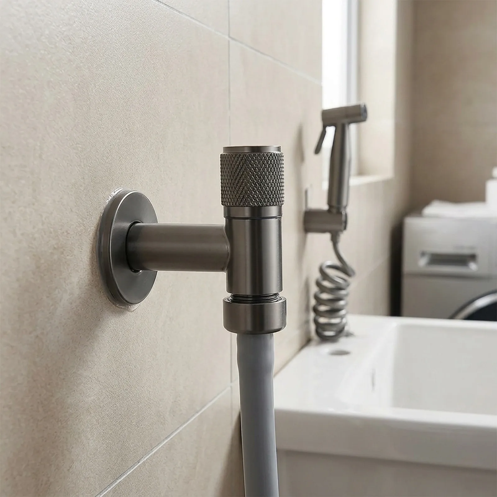 304 Stainless Steel Faucet Leak for proof Faucet Wall Mounted Faucet Leak- for proof Structure Rust Resistant Design Sleek Gray