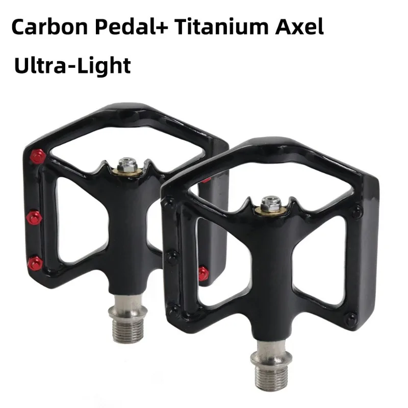 Road Bike Real Carbon Fiber Titanium Alloy Shaft 6 Bearing Flat Pedal 179g/pair   light Bike Smooth 9/16 Thread 251c