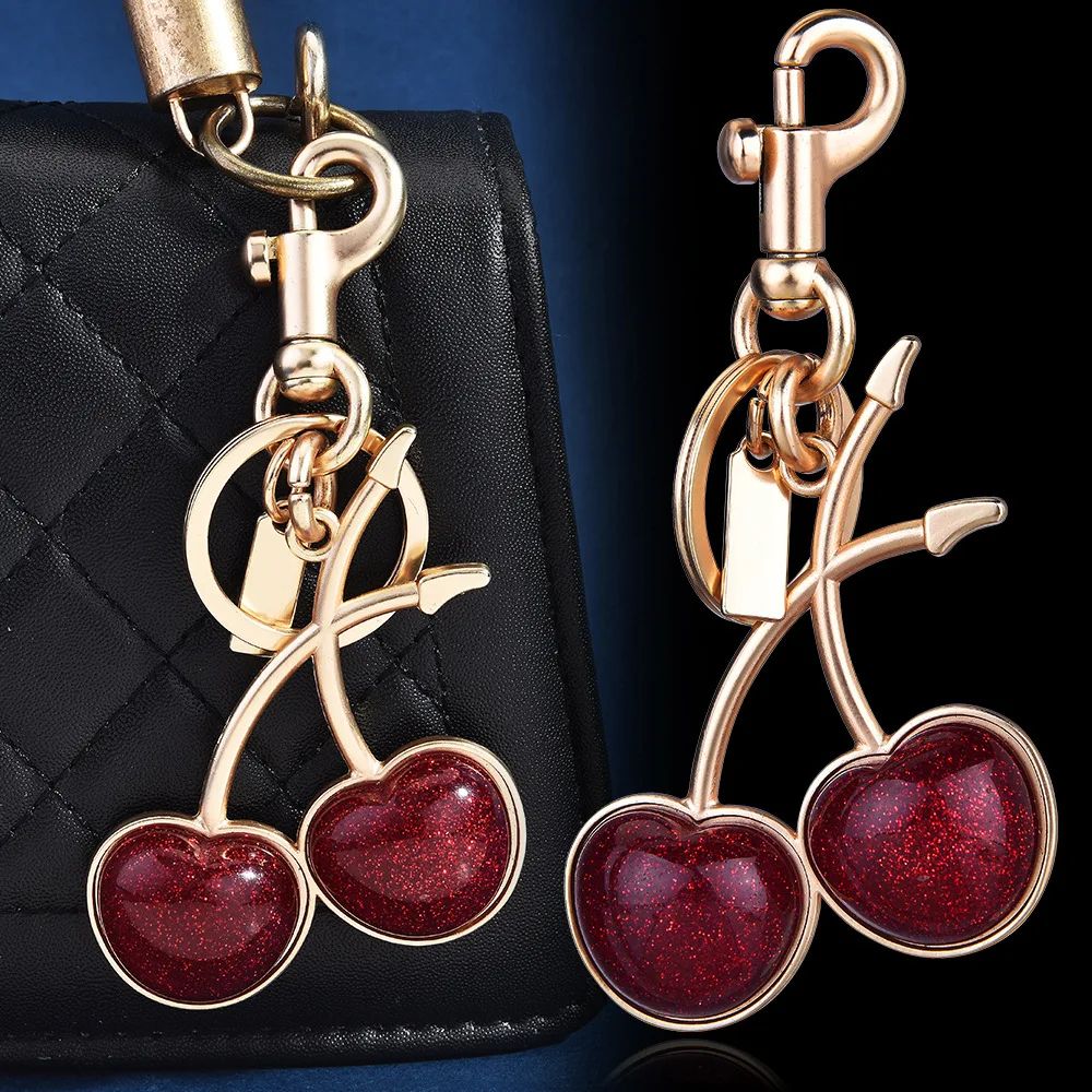 Cherry Bag Charm Alloy Glitter Double Cherry Keychain Cute Aesthetic Purse Accessory for Handbags Backpacks Ladies Girls Gifts