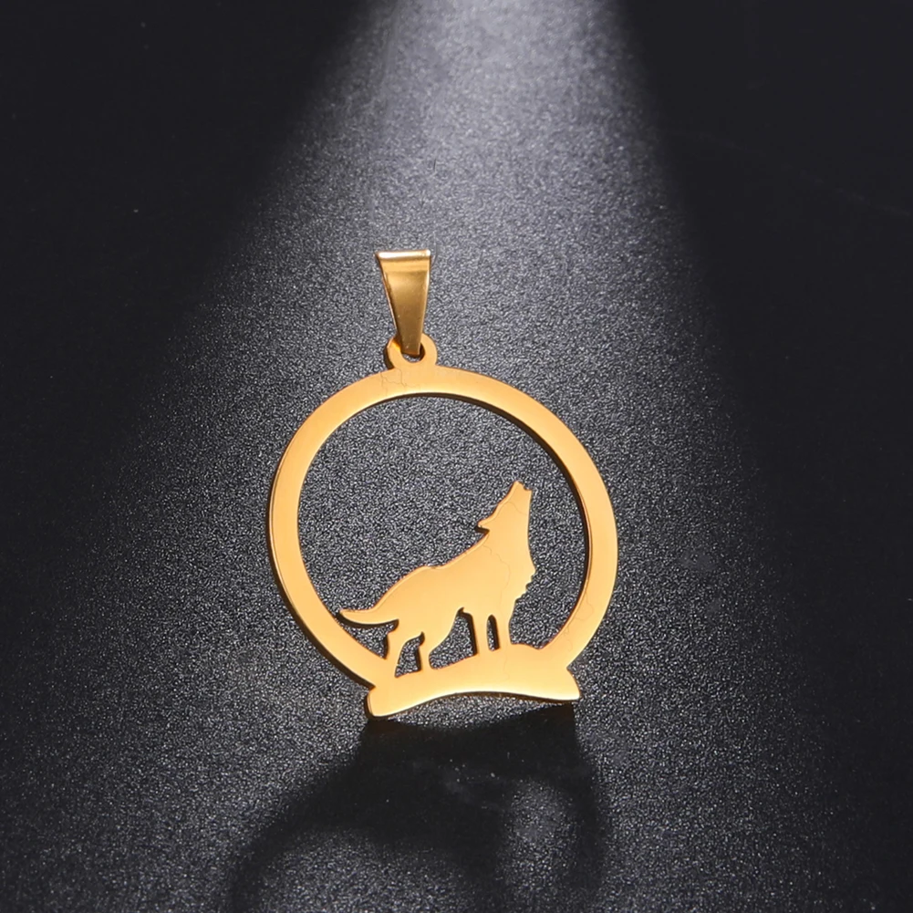 5 pieces/batch Circel Wolf Women's Charm Wholesale Stainless Steel Connector Jewelry Pendant Gift New Arrival