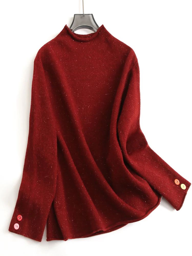 

iny Tead Mixed Knitted Long Sve f High Collar Soft Skin-friendly Commute Knitwear Faionable Women's Sweater ...