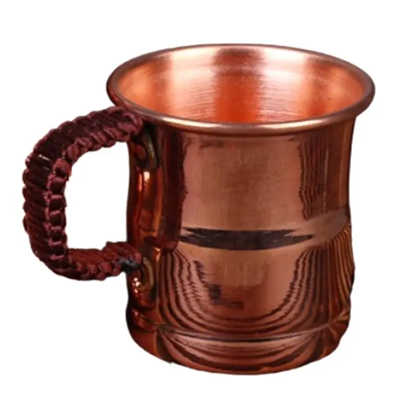 400ML Handcrafted Pure Copper Moscow Mule Mug, Thickened Cup with Handwoven Handle for Beer Milk Breakfast Drinks