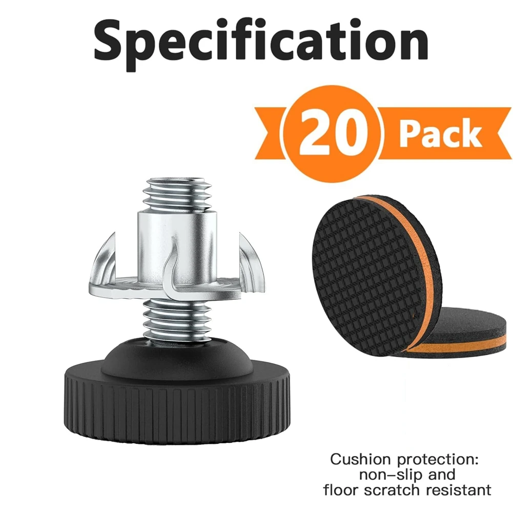 [NEW!A93G】 20Pcs Adjustable Furniture Levelers With Floor Protectors,3/8In Heavy Duty Leveling Feet With Rubber Pads, Leg Levele