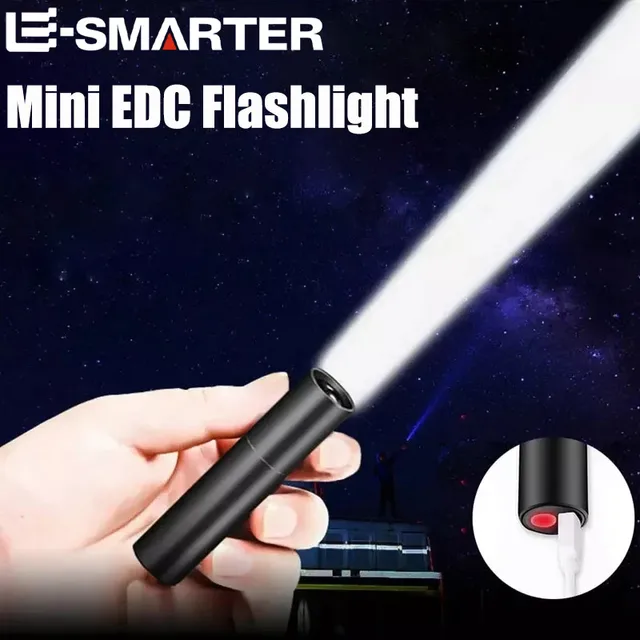 Mini przenośna latarka LED Ładowana przez USB Mała latarka kieszonkowa Wbudowana bateria Stała ostrość Zoomable Latarnia kempingowa