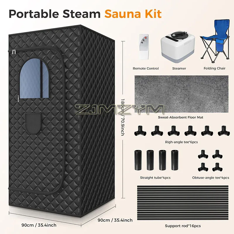 Portable Steam Sauna Indoor Home SPA Full Body Personal Sauna Tent with Folding Chair Temperature Time Remote Control