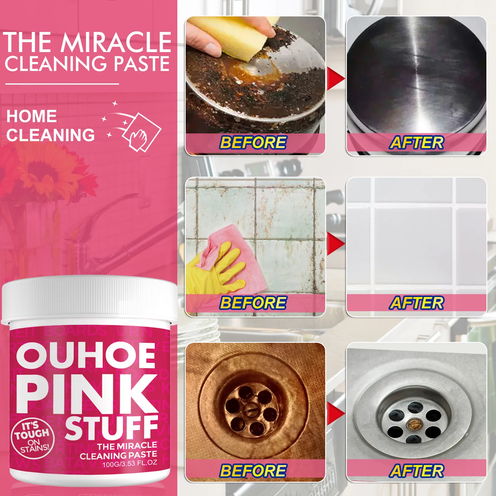 Factory Supply OUHOE Wholesale Convenient Kitchen Cleaning Household Deeply Oil Stain Remover Oil Stainless Oil Stains Cleaner