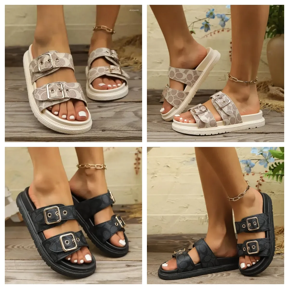 

Designer Women's Sandals Fashion Thick-soled Metal Buckle Slippers Shoes Slide Home Soft-soled EVA Summer Non-slip Beach Flip-fl