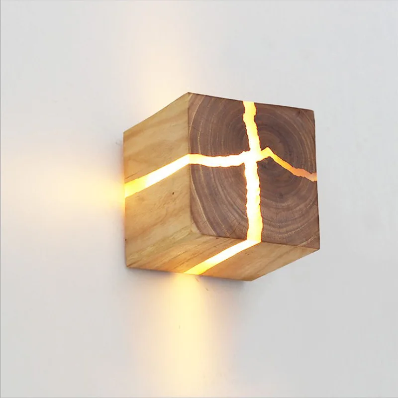 Cube Creative Resin Solid Wood Lamp Handmade Wall Lamps Corridor Lamps Bedside Night Light Corridor Bar Wall Light Bedroom Decor