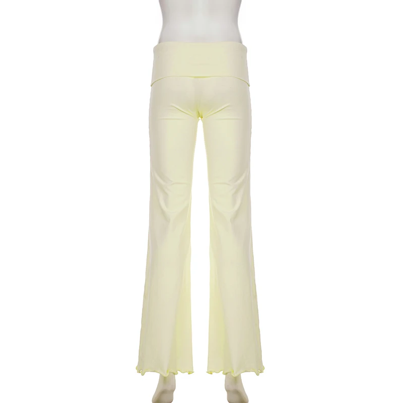 Slim Solid Stretchy Wide Leg Pants High Waisted Ruched Waist Flared Trousers Casual Comfortable Streetwear 2025 Summer Fashion