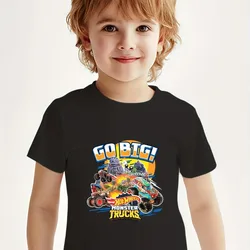 2024 Cartoon Car Pattern Kid's T-shirt MONSTER TRUCKS Print Casual ShortSleeve Top Boy's Tee for Summer