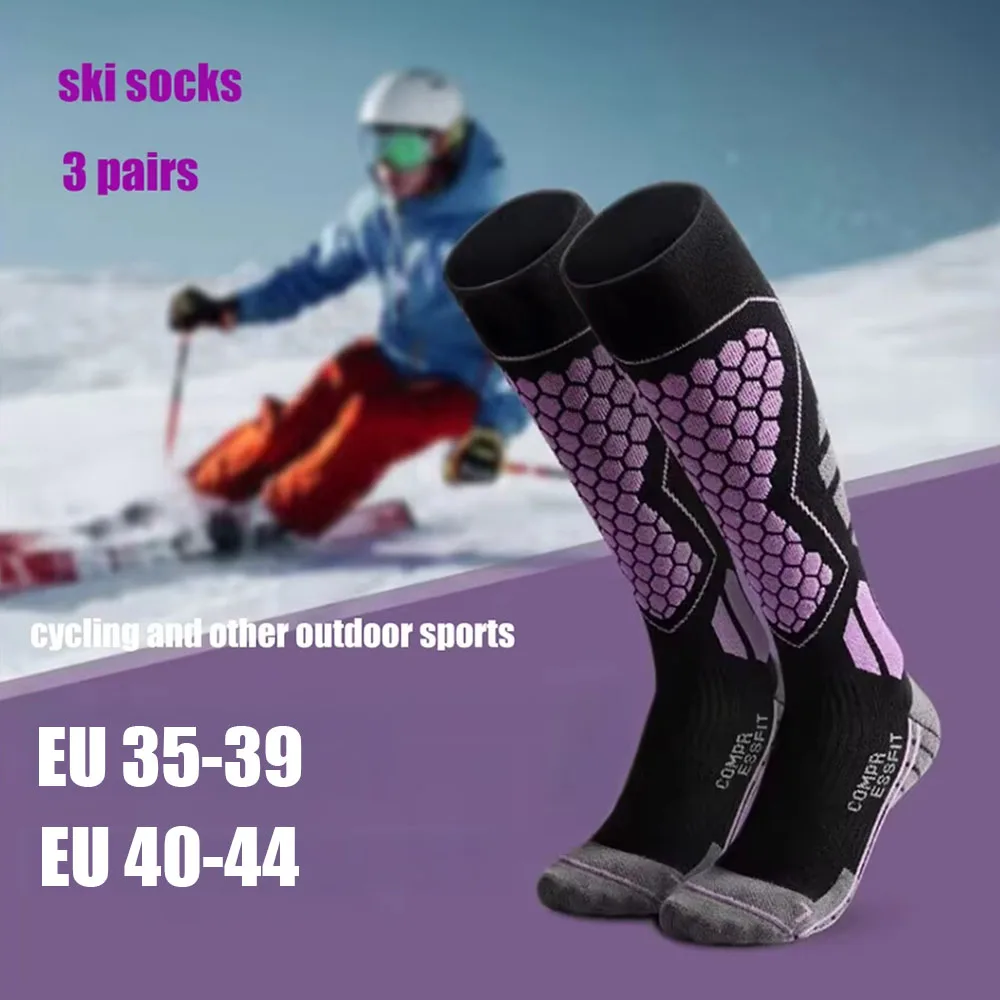 3 paires de chaussettes de Ski antidérapantes, épaisses et chaudes, professionnelles, longues, à Compression en laine, pour cyclisme, randonnée, course à pied, activités de plein air, hiver