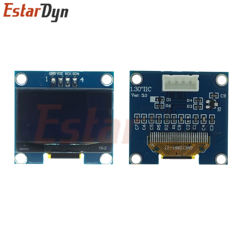 1.3 Inch Oled Rohs Module 2.54Mm Aansluitklemmen Spi/Iic I2c Communiceren Wit/Blauw Kleur 128X64 1.3 "Oled