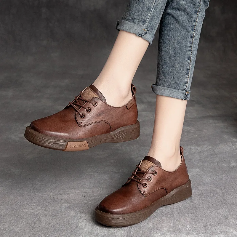 

Женские туфли-оксфорды в стиле ретро, осенняя мода ручной работы из натуральной кожи, осень 2021, удобная женская обувь в британском стиле с круглым носком на шнуровке