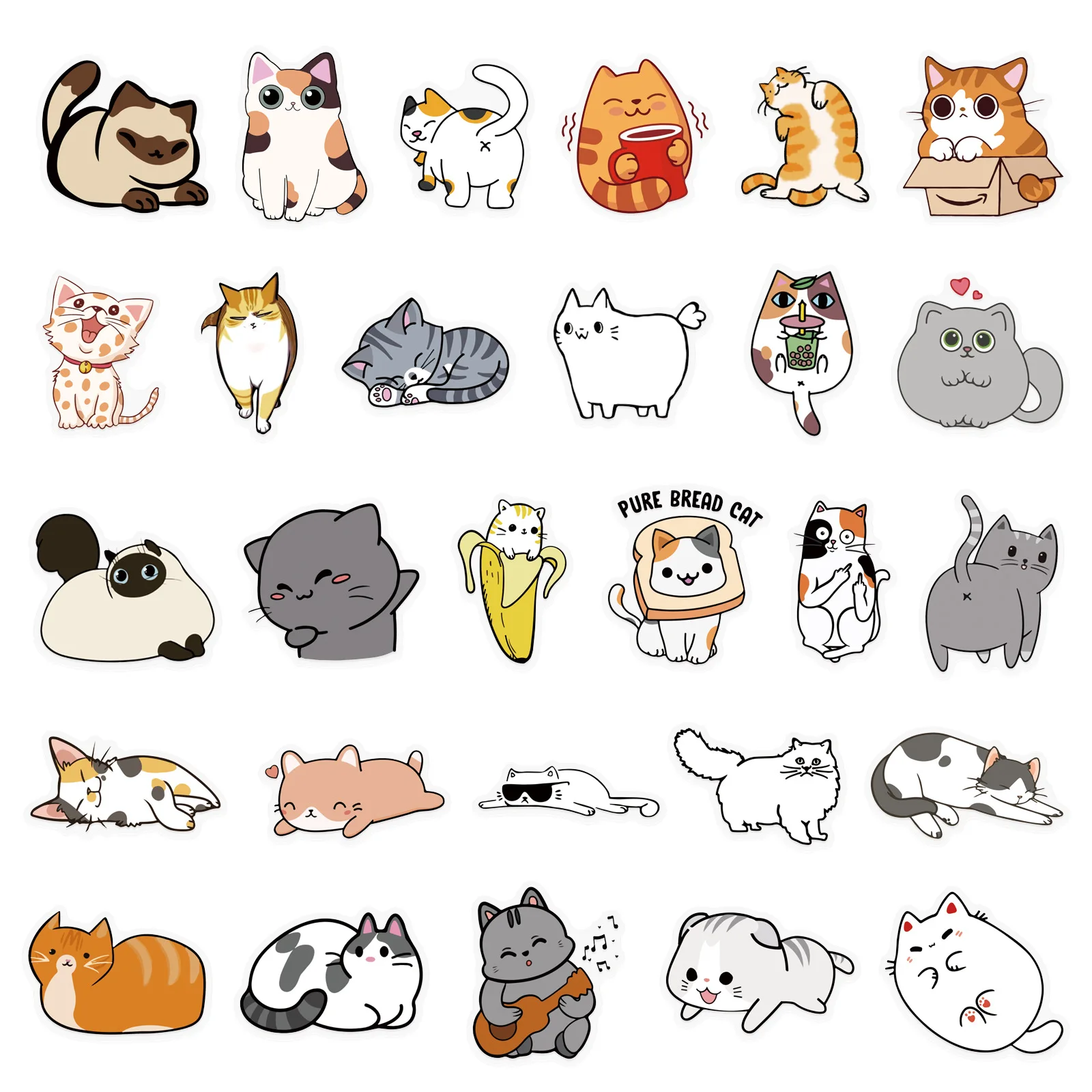 50 pezzi simpatico gatto graffiti adesivo cartone animato divertente gattino trasparente decalcomania giocattolo per bambini regalo tazza d'acqua fai da te cassa del telefono diario scrapbook