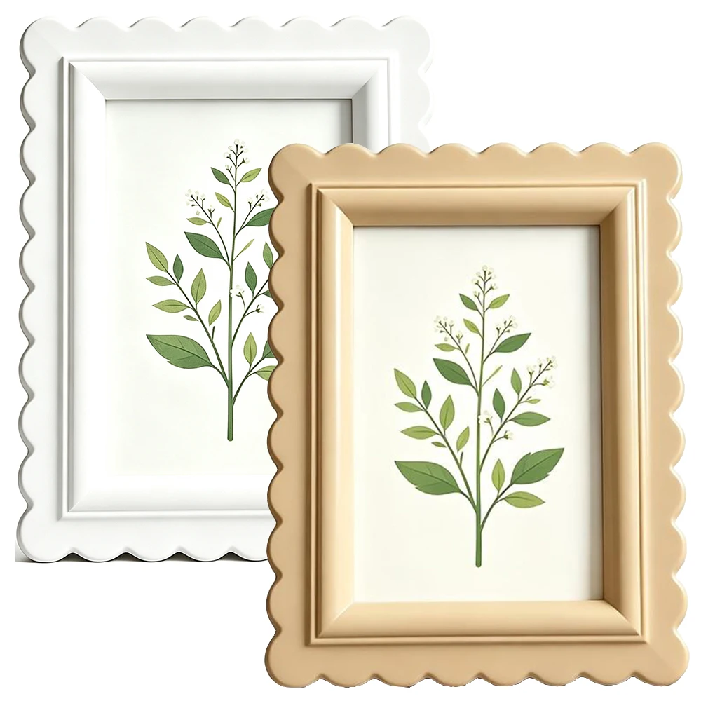 Fashion Photo Frame Wave Shaped Design Art Frames Decorations for Office Desk Bedroom Beige White Color Picture Frame