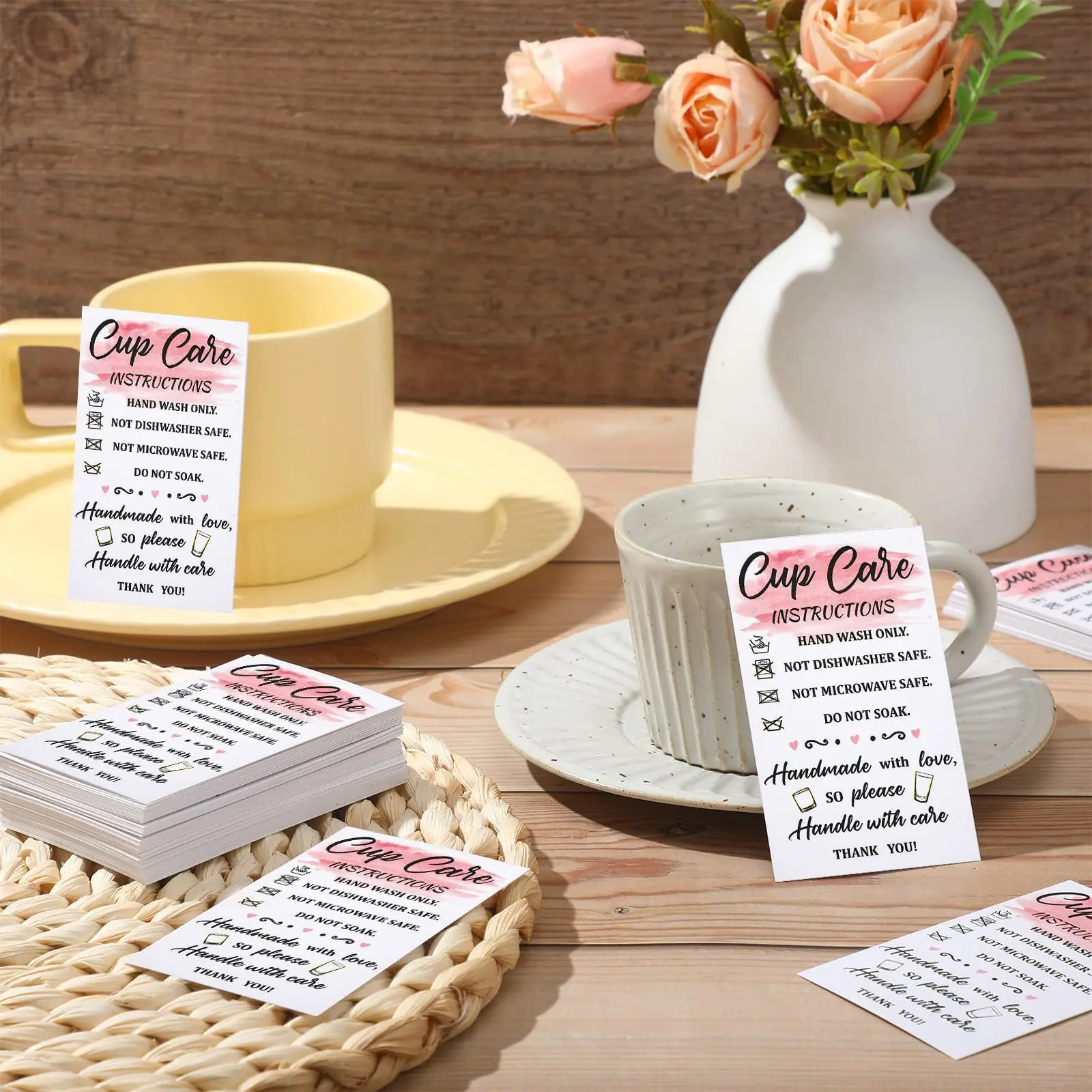50pcs 텀블러 컵 카드, 컵 케어 지침 카드, 텀블러 케어 카드, 비즈니스 머그 스토어 용 컵 케어 머그 삽입