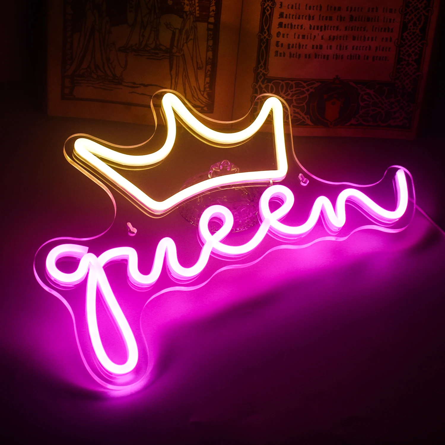 Queen Led Neon Sign Acrylic Handmade LED Neon Girl Bedroom Decor Prom Beauty Salon Store Birthday Party Wall Hang USB Neon Light