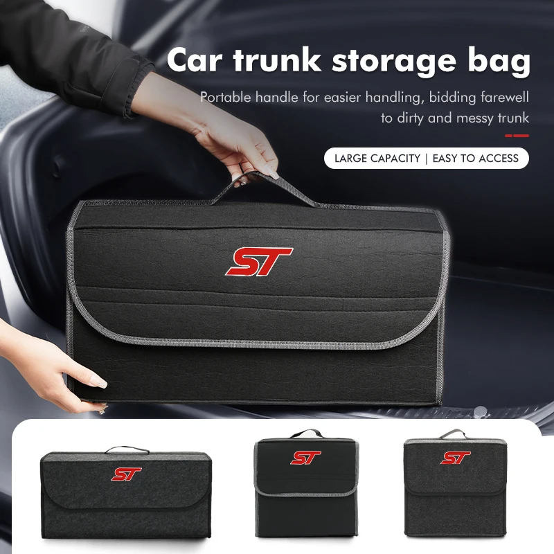 Felt Car Trunk Bag Folding Storage Non Slip Organizer Tool Case For Ford ST Racing RS S Mustang Kuga Fiesta Fusion Mondeo Edge