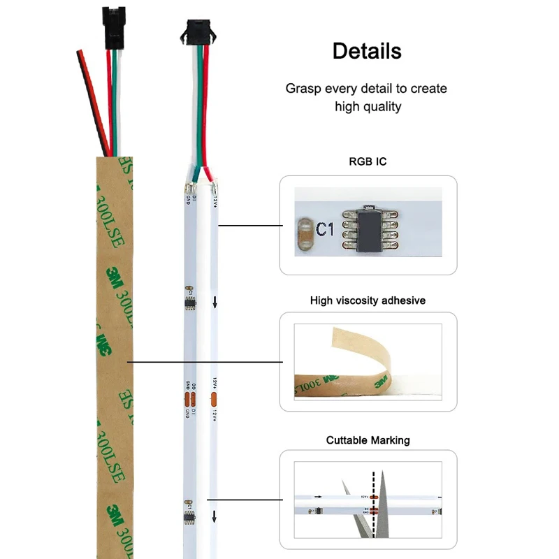 고밀도 5M/롤 RGBIC 720leds/m 576leds/m 12V 24V 12mm 10mm Ws2811 RGBIC Cob LED 스트립 라이트