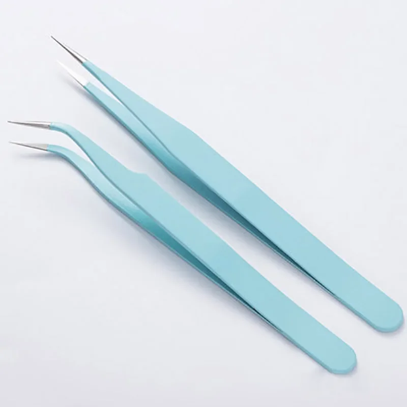 Pince à épiler professionnelle en acier inoxydable, outil de beauté pour extension de cils, pointe droite incurvée, pince à ongles bricolage, 2 pièces