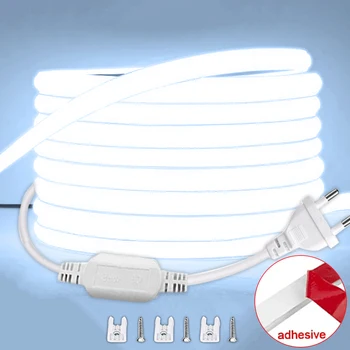 Taśma LED COB 220V Taśma samoprzylepna elastyczna taśma UE Wodoodporna taśma LED 220V do domu Kuchnia Oświetlenie zewnętrzne