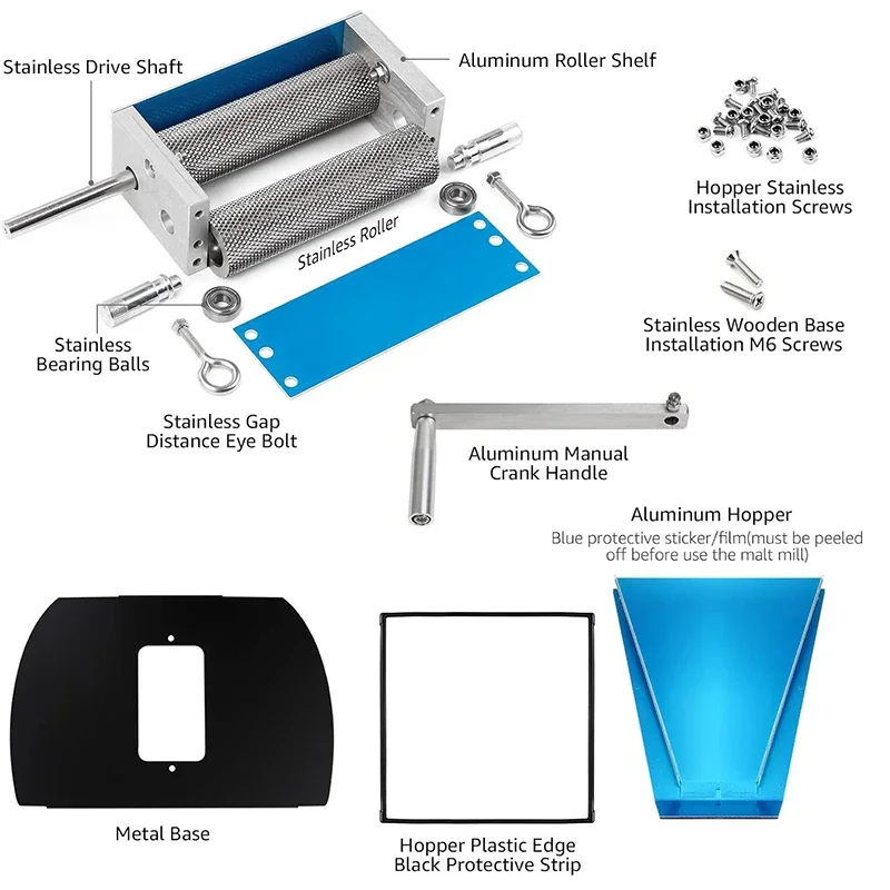 Factory Direct 2026 7.7LB Manual Malt Mill 2 Roller Stainless Steel Grain Crusher with Metal Base for Wheat Corn,Compatible With