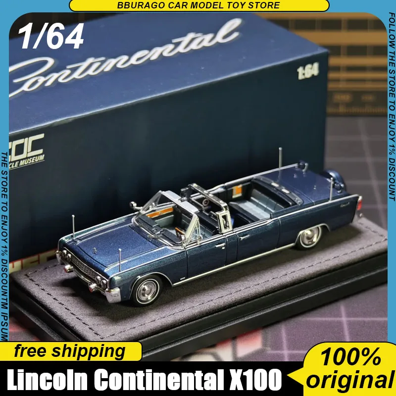 Новинка в наличии: Коллекционная модель автомобиля Goc 1:64 Lincoln Continental X100 Convertible, эксклюзивная лимитированная серия HEC с кожаной подставкой