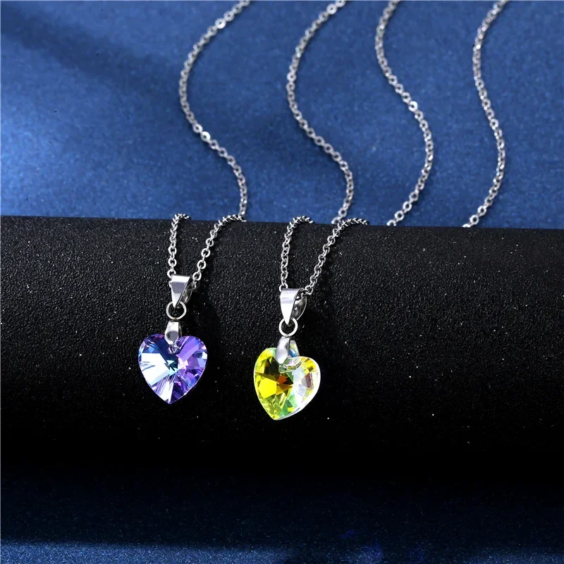 

Love Heart Pendant Necklaces for Women Choker Clavicle Chains Party Jewelry New Crystal Necklace Stainless Steel Stone