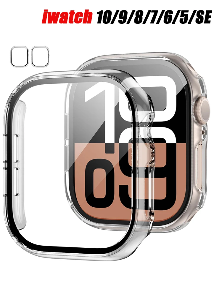 2er-Pack Hülle für Apple Watch-Zubehör, 42 mm, 46 mm, Serie 10/9/8/7/6/5/4/SE, harter PC-Stoßfänger aus gehärtetem Glas, iWatch-Displayschutz