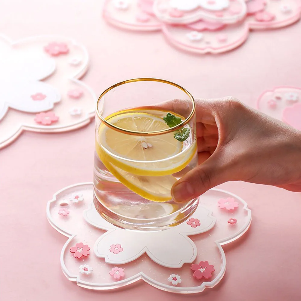 Cherry Blossom Heat Insulation Pad Dining Table Mat Anti-skid Cup Pads Non-slip Coaster Home Decor Kitchen Accessories Tableware