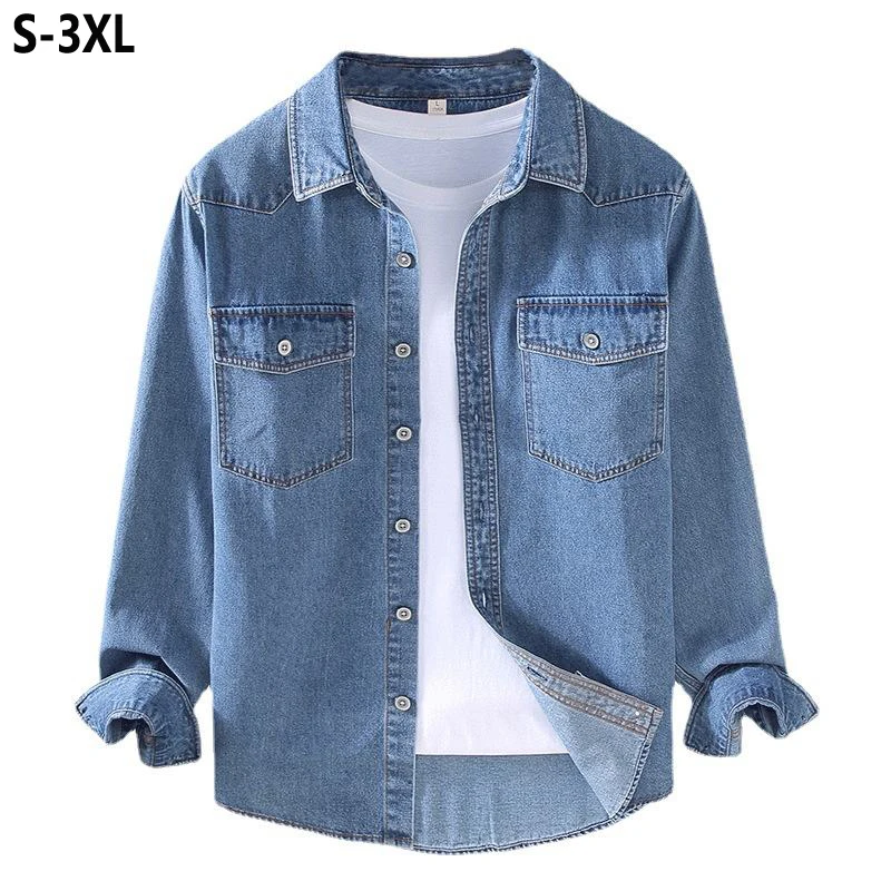 Spring Autumn Men's Cowboy Shirts Jacket Denim New Mens Cotton Clothing Casual Mens Streetwear Coats Long-Sleeve Shirt Men Tops