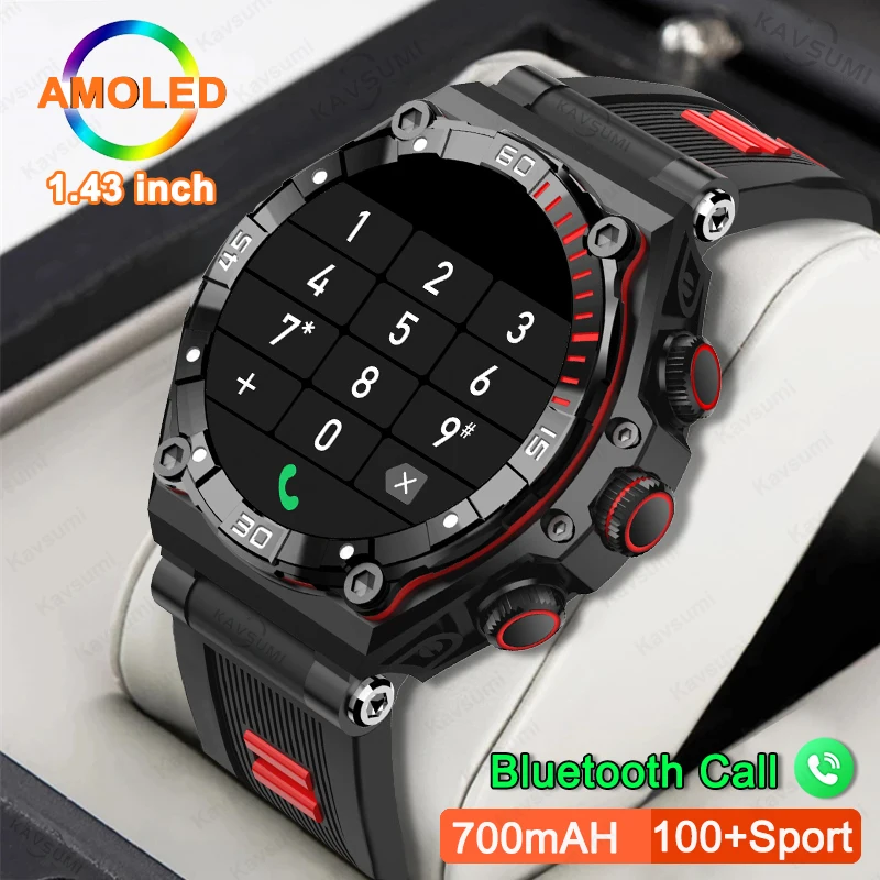 

1.43inch 466*466 HD AMOLED Display Bluetooth Call Smart Watch 700mAh Extra Long Standby Big Battery IP68 Waterproo Smartwatch