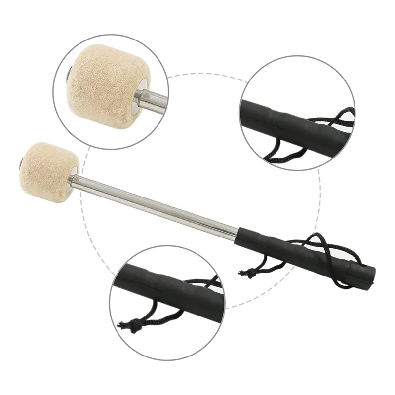 2 Pcs 12.5Inch Bass Steel Drum Mallets,Wool Felt Drum Sticks with Stainless Steel Handle, Anti-Slip Wool Drum Mallets