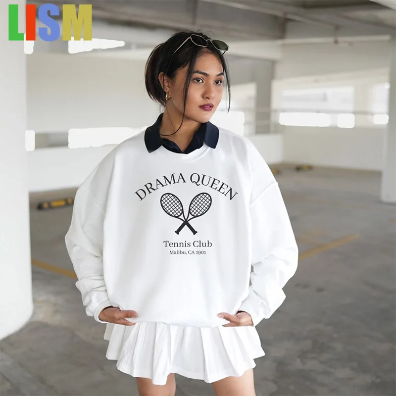 LISM women's winter clothes y2k hoodies sweatshirt 2025 American Vintage Tennis Club Letters Printed Sweatshirts Loose Cotton