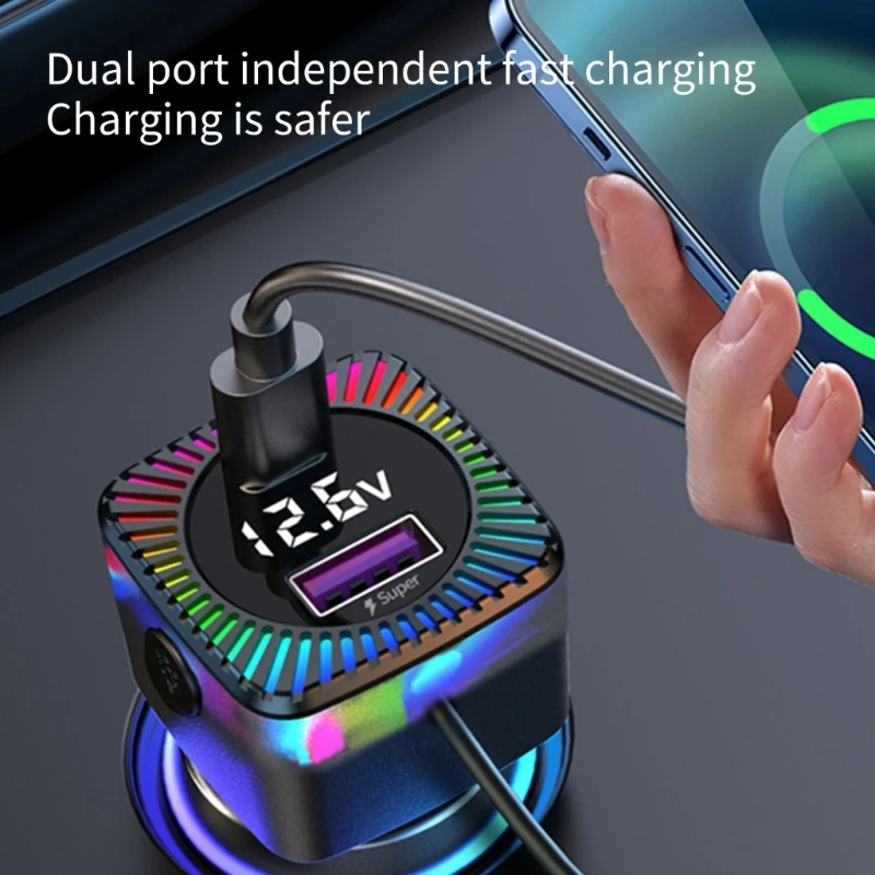 5Multi Port USB C Car Type C Cigarettes USB with 150cm Cable for Back Seats for Phone, Drop Shipping