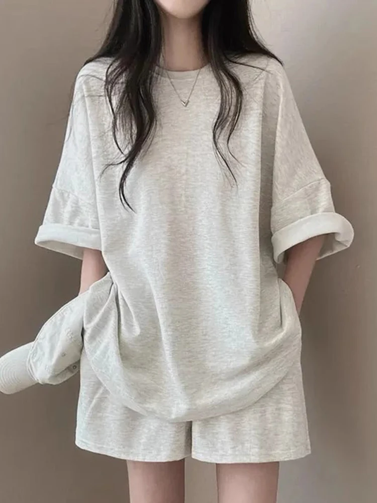 

Шикарная летняя свободная повседневная футболка ort Sve с высокой талией и широкими штанинами, комплект из двух предметов, женский круглый топ Ne Top Bot Ensemble