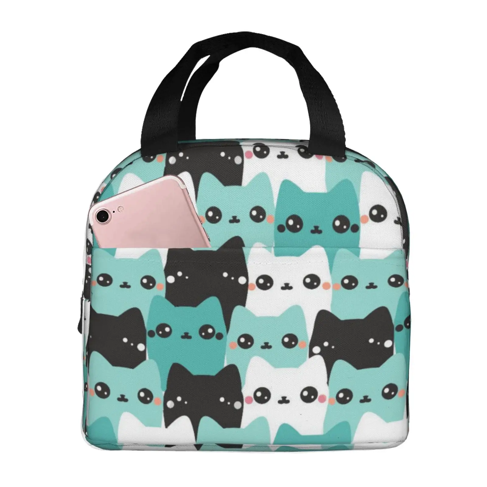 Cute Cartoon Cat Print Insulated Lunch Bag The Nightmare Before Christmas Portable Thermal Cooler Lunch Box Container Tote Bags