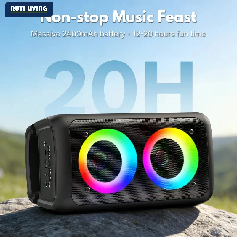 Kara Ok with 2 Microphones, Portable Bluetooth 5.0 Kara Ok Speaker, Suitable for Outdoor Activities, Parties and Parties