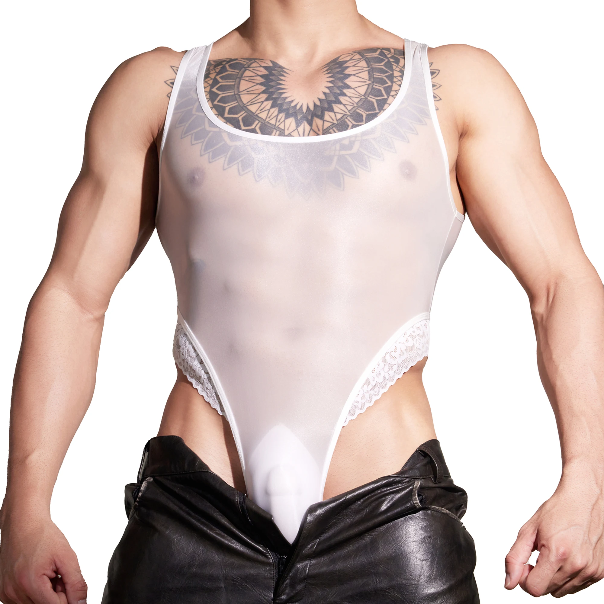 

Сексуальные мужские боди, прозрачные комбинезоны со скрытыми пуговицами и открытой промежностью, повседневное цельное нижнее белье для геев, мужская одежда для сна, комбинезон