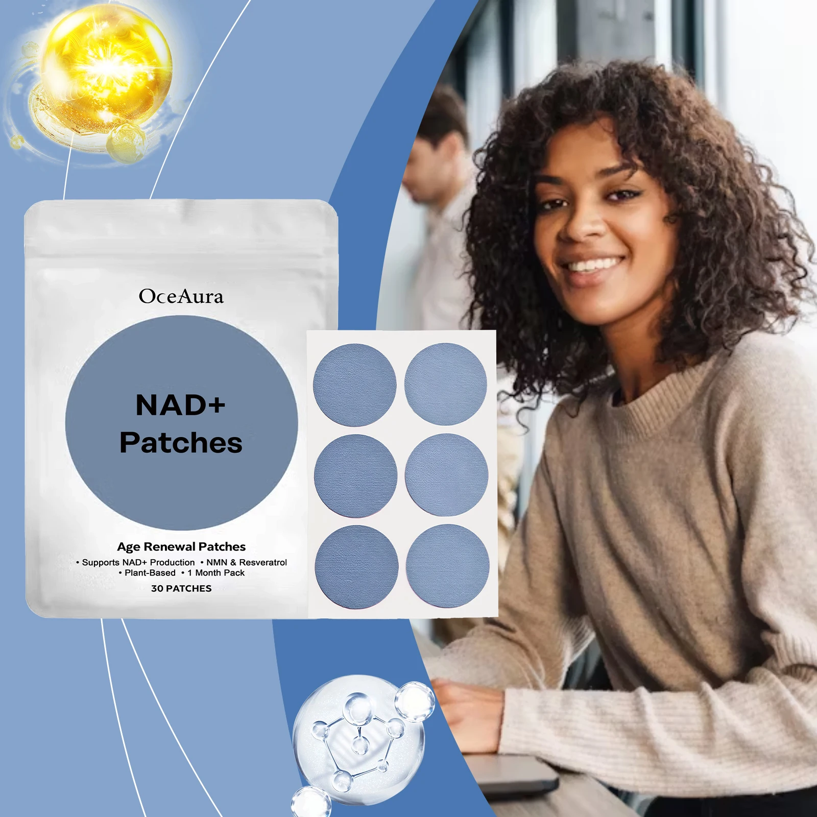 Nad التصحيح تحسين التركيز تعزيز الطاقة تعزيز تجديد الخلايا تجديد المناعة دعم ناد الملحق مكافحة الشيخوخة بقع