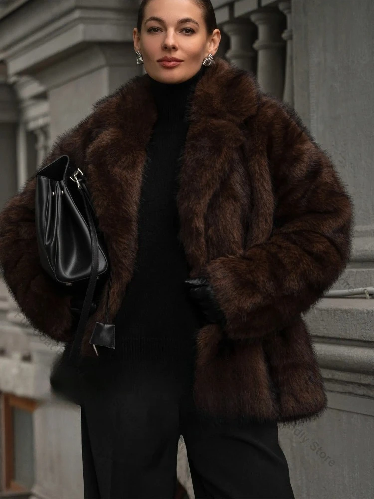Fur Coat Eco-friendly New Street Style Plush Coat Women with Thick Warm Cold Autumn Winter Fur Fluffy Dyed Fox Fur Jacket Autumn
