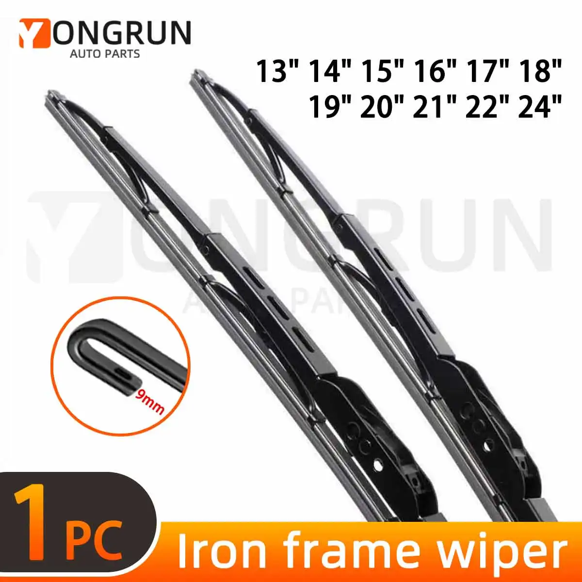 13"14"16"17"18"19"20"21"22"24" J/U Hook Professional Automotive Iron Frame Wiper Universal 9mm Automotive Parts Cleaning Wiper