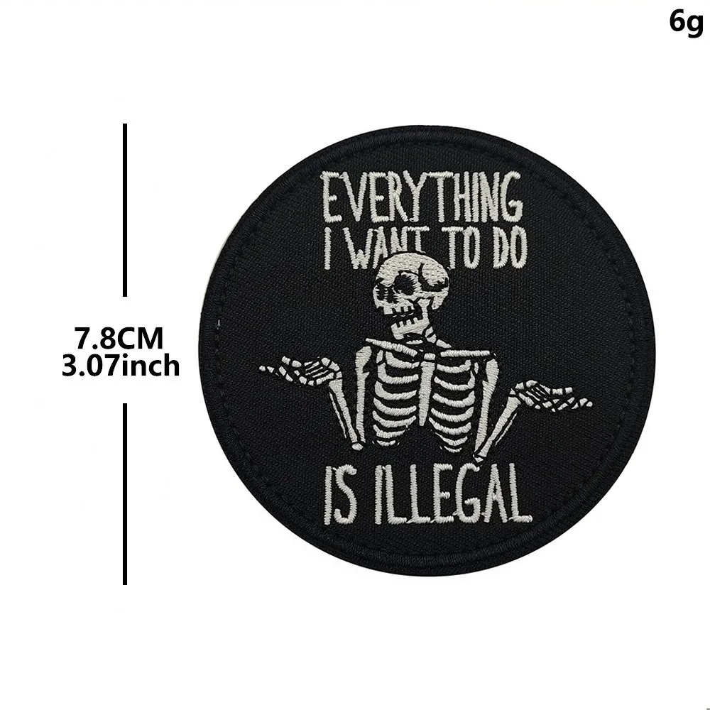 Funny Skeleton Embroidered Tactical Morale Patch with Hook and Loop Fastener for Vest Backpack Hat Outdoor Camping