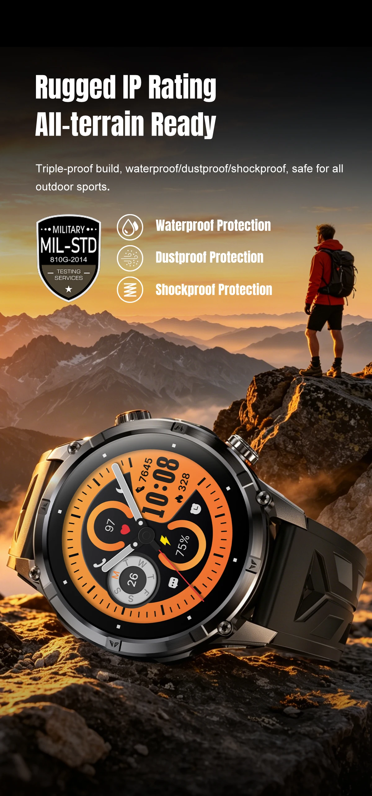 2026 neue 1400mAh Ultra-Langzeit-Standby-Smartwatch, speziell für Outdoor-Abenteuersportarten, drahtlose Kommunikation und Kompass entwickelt. – Detail 3
