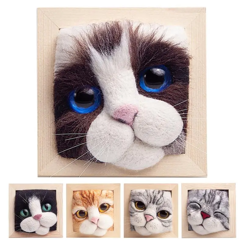 Wool Felt Pokes Le Cat Head Photo Frame Lovely Cat Plush Doll Homemade Creative Gift Handmade DIY Making Material Knitted Toys