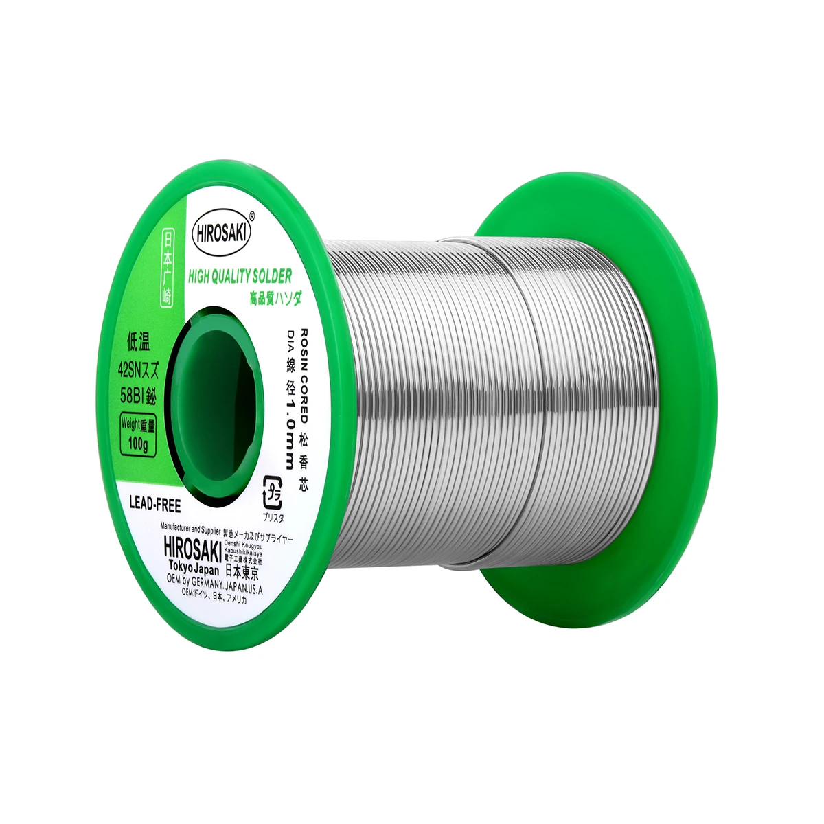 Japan HIROSAKI solder wire 138℃ with flux Sn42%Bi58% 1.0mm ideal for low-temp soldering like temperature sensitive components