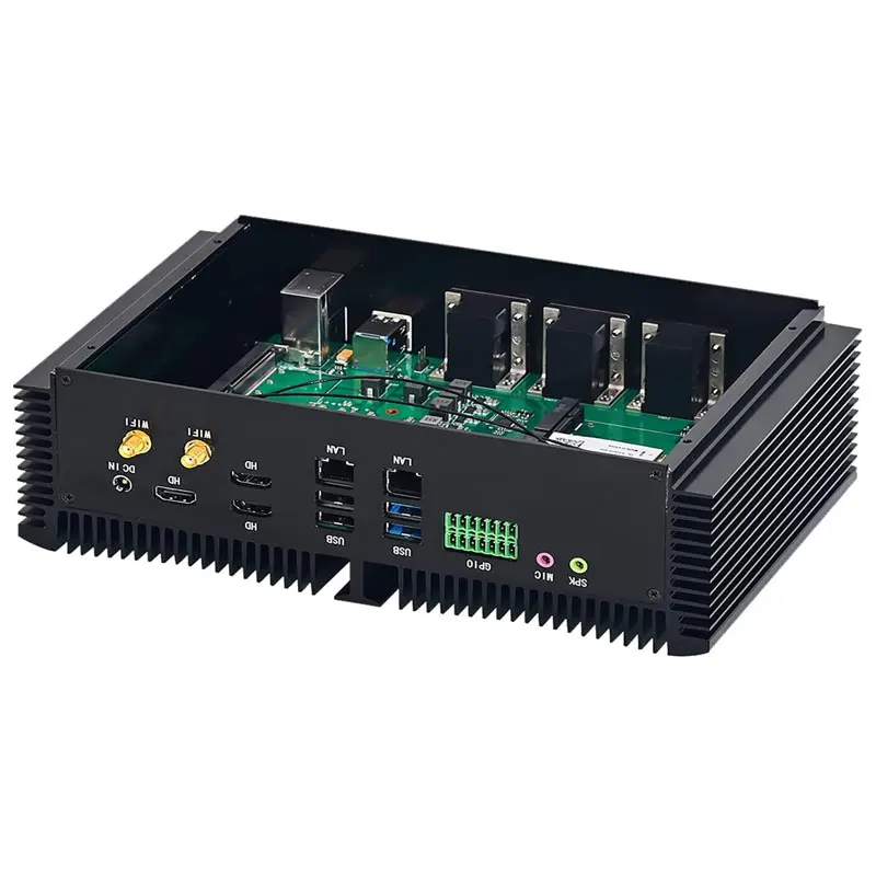 Industrieller lüfterloser Mini-PC Intel Core i7 10870H i7 9750H i5 10200H i5 9300H Win 10/11 mit 3 HD-MI 6*COM Dual LAN GPIO Compute